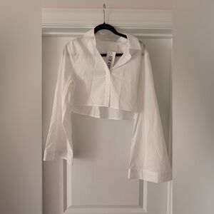 12th Tribe White Cropped Button-Down Shirt